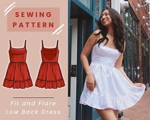 Fit and Flare Low Back Mini Dress Digital PDF Sewing Pattern // US Size 00-14 // Instant Download With 4 Printable Sizes - Etsy