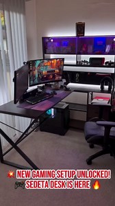 SEDETA L Shaped Computer Desk, Home Office Desk with 2 Drawer and Bookshelf, L Shaped Gaming Desk with LED Light, Glass Cabinet and Storage Bag, Corner Desk with Storage Shelves, Rustic Brown