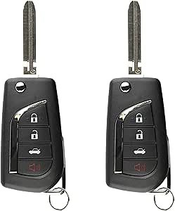 2X KeylessOption Keyless Entry Remote Car Key Fob Control 4-Button Flip Replacement with Uncut Ignition Blade for 2018 2019 2020 2021 2022 Toyota Camry (HYQ12BFB, H CHIP)