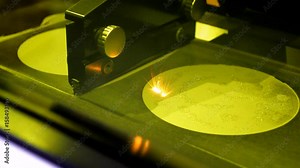 Working chamber Laser sintering machine for metal. The process of creating a metal object with a laser. 3D printer printing metal. Modern additive technologies 4.0 industrial revolution