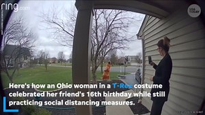 Ohio woman practices social distancing in T-Rex costume