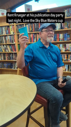 A toast followed by a song sung by Kent at his publication day party last night. Lots of Minnesotans joined in. Then we had a rousing discussion of his 20th Cork O'Connor Spirit Crossing and a career that began, in part here at The Pen, in 1992 Watch the joy on our FB or YT channels anytime you like and order your signed copy from our website link in bio . @kentwilliam2f3d #williamkentkrueger #corkoconnorseries #spiritcrossingbook #autographedbook #signedbook #booktour #publicationdayparty #newb