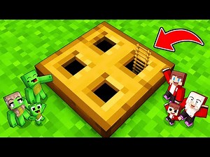 JJ Family and Mikey Family Build Secret TINY BASE Inside TRAPDOOR in Minecraft - Maizen
