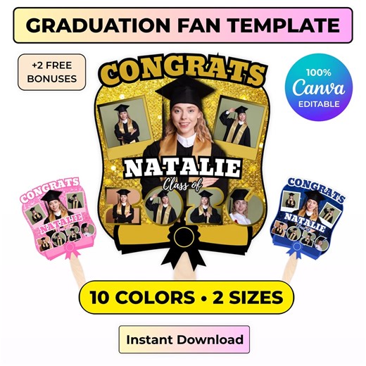 Graduation Fan Template 2026 Canva Editable | Clean Grad Paddle Fan Design | 10 Colors, 2 Sizes   2 Bonus | Personalized Senior Fan - Etsy