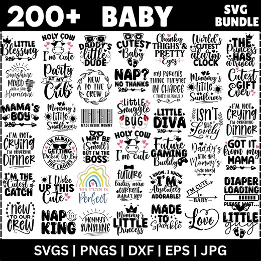 200  Cute Baby SVG Bundle, Cricut, Png, Svg, Newborn SVG Bundle, Baby Quote Bundle, Cute Baby Saying Svg, Baby Boy Girl Svg, Sublimation. - Etsy