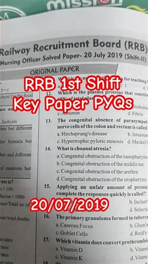 RRB Nursing PYQ 2019 | RRB Old Papers 2015–2026 | Exam Questions #rrbpyq #rrbexam #RRBNursingExam