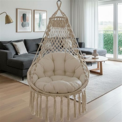 Hand-woven Macrame Hammock Chair, Boho Indoor Outdoor Swing, Cream Polyester Cord, MİS38006-CREAM - Etsy