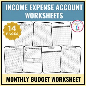 Income Expense Account Worksheets |Monthly Budget Pages |Print & Digital Journal