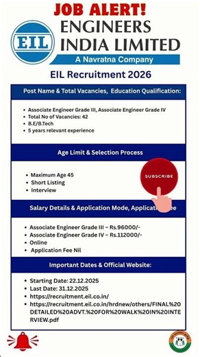 EIL Recruitment 2026 🚨 Engineer Jobs | Salary ₹1.12 Lakh | No Fee