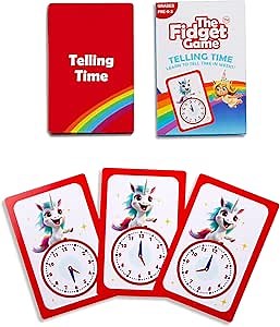 THE FIDGET GAME Telling Time Flash Cards, Learn to Read Analog Clocks - Educational Learning Toy & Interactive Teaching Tools for Children to Practice, Toddler Activities for 5+ Years