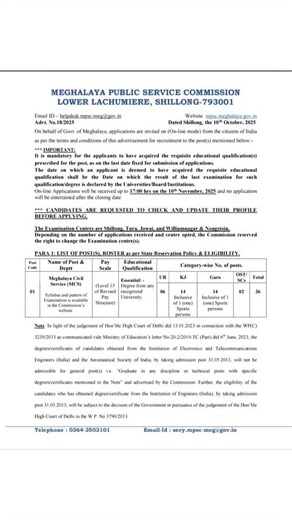 MPSC Exams Meghalaya on Instagram: "Meghalaya Civil Service (MCS) Exam 2025: Quick Overview 🚀 Aspiring for MCS? The new syllabus (effective Aug 2025) has two stages: Prelims & Mains + Interview. Here's the breakdown for your prep grind! 💪 Prelims: Objective MCQs Two Papers, 200 Marks Each, 2 Hours Paper I: Current events (national/international), Indian History & Movement, Geography (India/World), Polity & Governance, Economic/Social Development, Environment/Ecology, General Science, Meghalaya