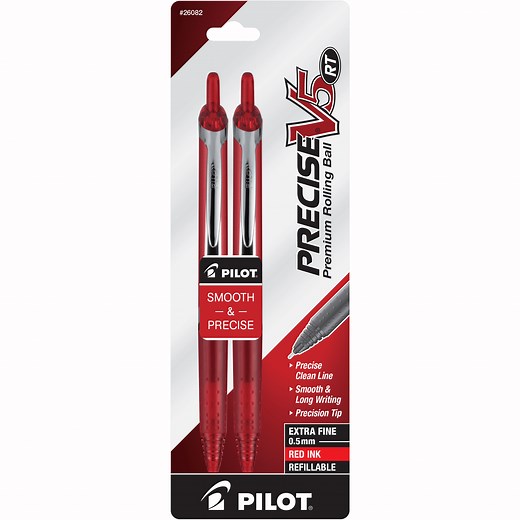 Pilot Precise V5 Retractable Rolling Ball Pens, Extra Fine Point, 0.5mm, Red Ink, 2 Pack - Walmart.com