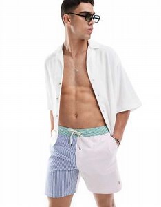 Polo Ralph Lauren - Traveler - Short de bain coupe classique color block en crépon rayé avec logo emblématique - Multicolore | ASOS