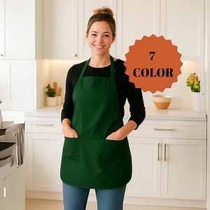 Forest Green Cotton Apron, Chef Apron With Pocket, Adjustable 100% Cotton Apron, Unisex Work Apron for Kitchen, Barista, Baker or Cafe Staff - Etsy