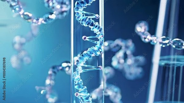 A digital representation of DNA strands in a laboratory setting, illustrating genetic structure. Stock Video
