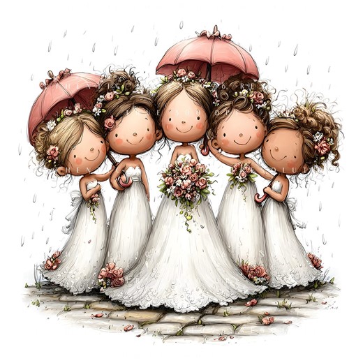 13 Whimsical Bride Party Clipart, Wedding Bridal Illustration, Printable Art, Papercraft, Junk Journal, High-quality Jpgs - Etsy