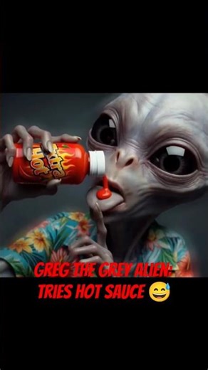 Greg the Grey Alien: Tries hot sauce!