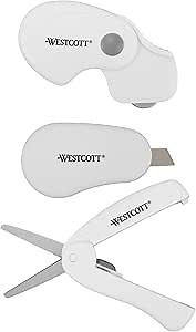 Westcott Titanium-Bonded Mini 3-Piece Travel Set - Folding Scissors for Fabric and Paper, Slicer & Rotary Cutter for Fabric