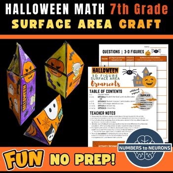 Halloween Math Grade 7 Fun Worksheet and Activity - Surface Area Geometry