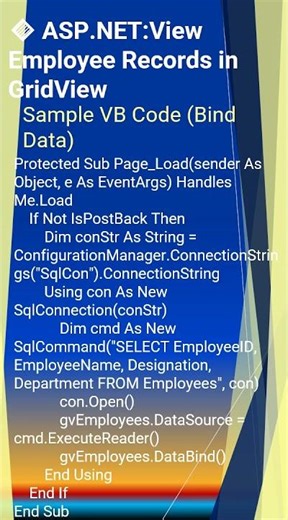 🔹 ASP.NET:View Employee Records in GridView # Shorts