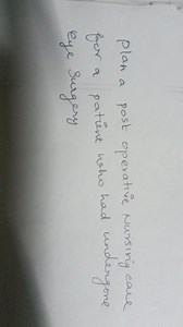 Plan a post operative Nursing care for a patient who had underg... | Filo