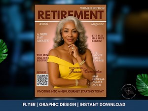 Women’s Retirement Party Flyer, Magazine Style Editable Canva Template - Etsy