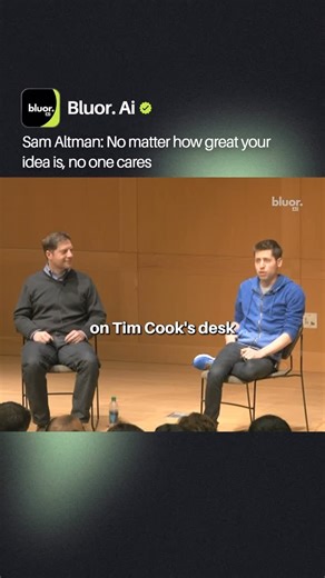 Bluor. AI on Instagram: "Sam Altman once told a room full of founders that ideas alone rarely move the world, because attention only comes when someone takes the risk to share a vision openly and keeps working on it until it becomes real. He explained that most people and even the biggest companies are too focused on their own problems to steal raw ideas, which is why founders need to talk, test, and expose their thinking to attract partners, talent, and early believers. He often points to Y Com