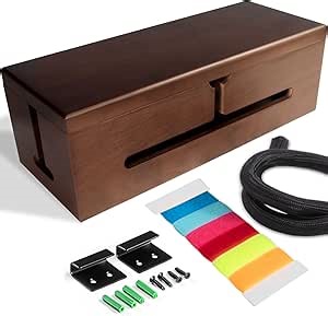 Large Cable Management Box-Stylish Wire Organizer, Wire Concealer and Wire Management Box-Wire Management Box with Protective Sleeve (Brown)