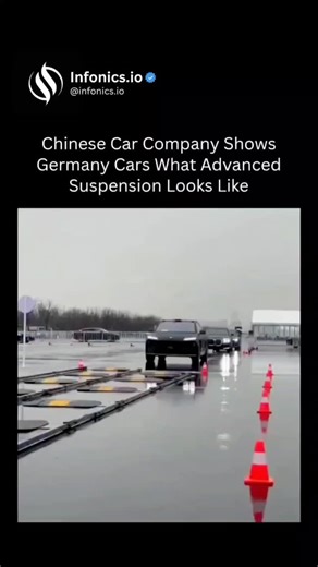 Infonics on Instagram: "When engineering confidence speaks louder than words, a Chinese car manufacturer showcases its advanced suspension technology to a German automaker, highlighting how quickly innovation is evolving in the global auto industry. Smooth articulation, precise damping, and intelligent control demonstrate that modern suspension isn’t just about comfort anymore — it’s about software, sensors, and real-time adaptation. Moments like this reflect a shift in automotive power, where n