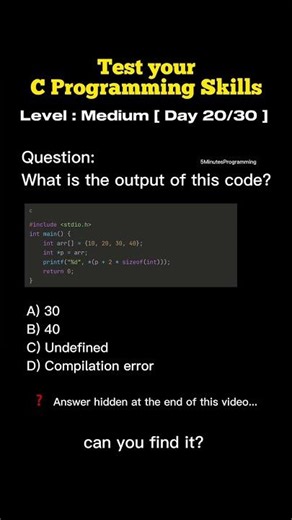 Day 20 Think you know C programming? Test your knowledge with this MCQ! @5minutesprogramming