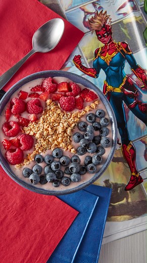 Super Heroes need super snacks with super nutrition to power through the day. That's where Avengers Captain Marvel's Smoothie Bowl comes in! Made with Kemps milk this tasty treat is a good source of protein, calcium, and vitamin D. Find the recipe below.​ https://kemps.com/recipes/captain-marvels-smoothie-bowl/ #Kemps #KempsCows #GoodComesAround #Disney #Marvel #CaptainMarvel #Avengers #Milk #Dairy #Smoothie #SmoothieBowl #SmoothieRecipe #Recipe #NewRecipe #Breakfast #SuperHero | KempsCows