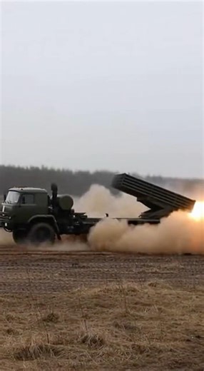 BM-21 Grad Multiple Launch Rocket System (MLRS) in Action #military #army#viral #shorts