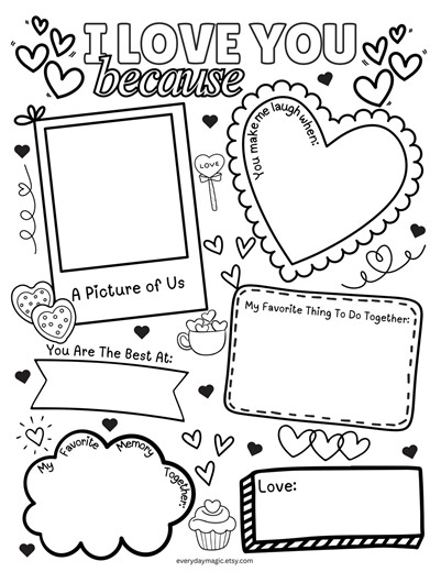 Valentines Day Activity I I Love You Because Coloring Page for Kids I Sweethearts Day Fill-in Printable Gift I Love Appreciation Sheet - Etsy