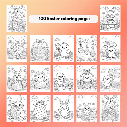 100 Easter Coloring Pages Printable | Easter Bunny Coloring for Kids | Easter Coloring Sheets | Spring Coloring Pages | Instant Download