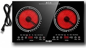 2 Burner Electric Cooktop - 24 Inch(23.6"x 13.8") Built-in & Countertop Electric Stove Top, 120V Double Burner Ceramic Cooktop Portable with Safety Lock, Timer, Touch Control, 110V Plug in