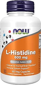Now Supplements, L-Histidine 600 mg, Essential Amino Acid, Critical for Normal Brain Function*, Immune System Support*, 60 Veg Capsules