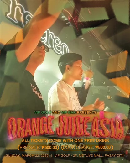 Only 4 DAYS LEFT until we take the course to a whole new level as we celebrate VIP Golf's Anniversary and the Grand Opening of VIP Bar! 🍸 Here’s a glimpse of the sound and energy about to take over the course on March 22 (9 PM). 🔊 Orange Juice Asia 🔊 Polo Dino 🔊 Jerrthai Le b2b Kylo X 🔊 AFTER5 Just know your Sunday night experience is in good hands 🙂‍↔️ 🎟️ Pre-sale tickets are still available! Secure yours through the link in our Instagram bio. For inquiries and table reservations, send u