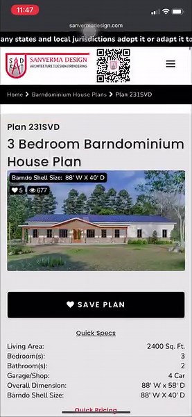 Title: 3 Bedroom Barndominium House Plan | 90x60 | 231SVD Quick Specs: 2400 Sq. Ft | 3 Bedroom | 2 Bathroom | 4 Car Garage | 88' W x 58' D Checkout now: https://sanvermadesign.com/plan-details/231SVD #barndominiumhouseplans #231SVD #sanvermadesign #houseplans #homedesign #openfloorplan #barndominiums #barnhouseplans #modernbarndominiums #rusticbarndominiums #sustainablehomes #bestsellingplans #3bedroomhouseplan | Barndominium and Farmhouse Floor Plans