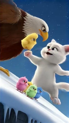 🐱❄️ Fluffy & The Chicks’ Blizard Escape 🐥🌨️🦅 #funny #adorablechicks #chicks #colorfulchickens #cute