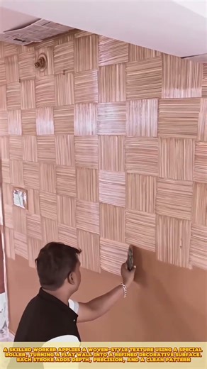 Skilled Worker Creating Crosshatch Texture Pattern for Decorative Wall Finish