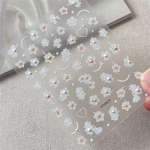 Pearl Butterfly Flower Nail Decal Sticker/ Nail Art/ 3D Adhesive/ DIY Use - Etsy