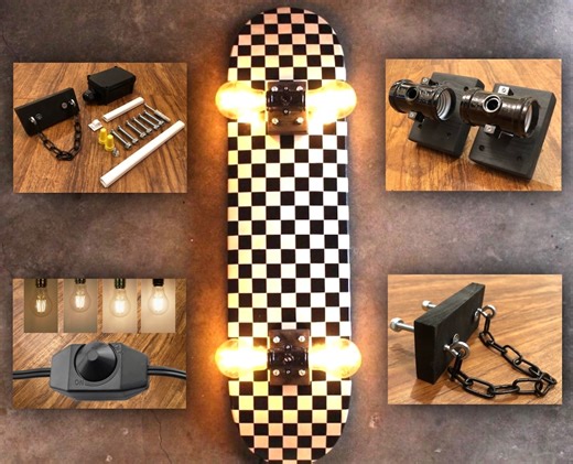Skateboard Lamp Kit: With Wall Mount and Dimmer Switch, Vintage or LED Bulbs. DIY - Etsy