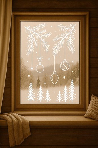 Christmas Window Stencil • Ornaments & Pine Tree Scene (PNG PDF SVG) - Etsy