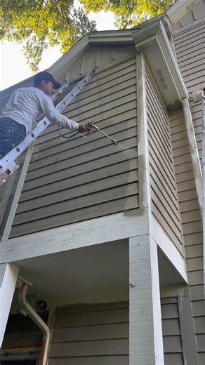 Hillis Brothers Painting on Instagram: "We’re bringing this cedar siding back to life with a solid stain, applied the right way — spray, back roll, then spray again. That extra step works the stain deep into the wood and leaves a smooth, even finish that lasts. When it comes to cedar, the process matters just as much as the product, and this is how you get results you can feel good about for years."