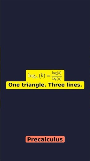 Log base a of b equals log b over log a. One triangle. Three lines. The power rule does all the work
