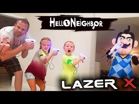 Hello Neighbor in Real Life! Us vs Hello Neighbor in Laser Tag Toys Battle!! We Kick Him Out!