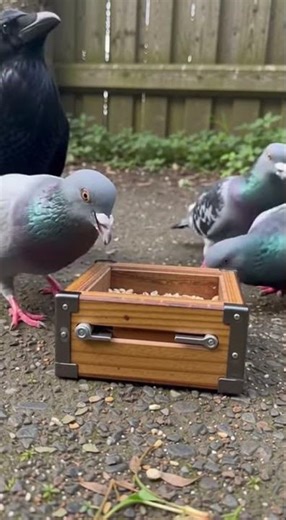 Smart Crow feeds her friends