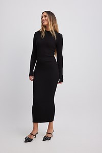 Knitted Shoulder Pads Maxi Dress Black