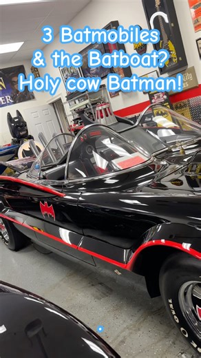 Holy cow, Batman!!! 3 authentic Batmobiles AND the Batboat in one garage???!!! What????