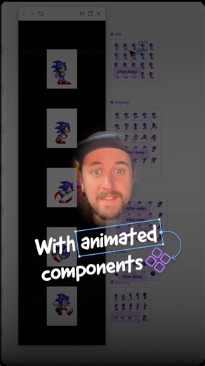 Nolan Perkins | Product Designer on Instagram: "Animated components in @figma prototyping is super powerful. You can even make a spritesheet player using after delays. Here’s how: It all starts with a spritesheet. In this case, I found one of Sonic by facundogomez. You don’t want to crop the image, but you want to wrap it in a frame that has clip content on so that you can move the image inside and it crops properly. Then, you duplicate the frame & move the image to the next frame then repeat fo